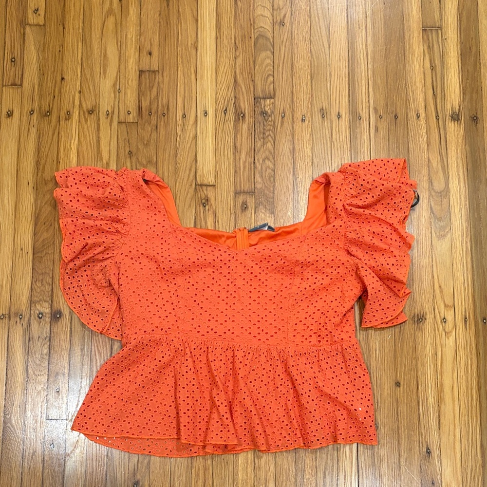 ARULA Vibrant Orange Ruffled Blouse